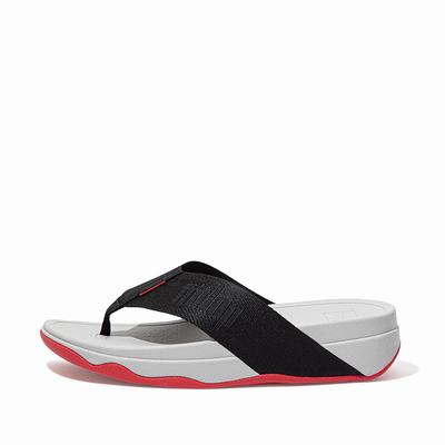 Sandales Fitflop SURFA Woven-Logo Toe-Post Femme Noir | XPC-741032