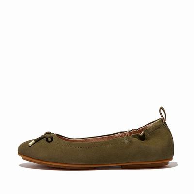 Ballerine Fitflop ALLEGRO Bow Suede Femme Vert Olive | BPD-857163