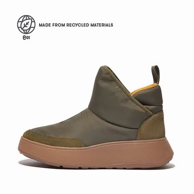 Baskets Fitflop F-MODE E01 Biofleece-Lined Flatform Bootie Femme Vert Olive | OBQ-103927