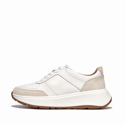 Baskets Fitflop F-MODE Leather Suede Flatform Femme Blanche | DFS-235908