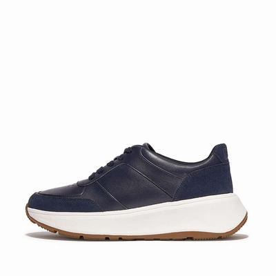 Baskets Fitflop F-MODE Leather Suede Flatform Femme Bleu Marine | ZNI-419578