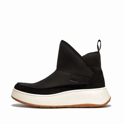 Baskets Fitflop F-MODE Nubuck-Mix Flatform Bootie Femme Noir | KJO-582140