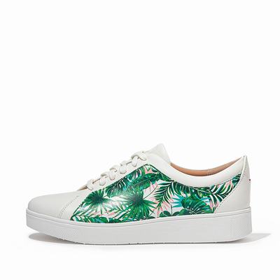 Baskets Fitflop RALLY Jungle-Print Leather Femme Blanche | SFE-083475