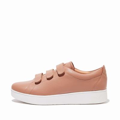 Baskets Fitflop RALLY Leather Strap Femme Beige | TGZ-715406