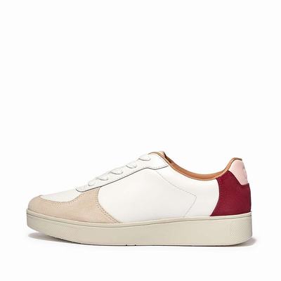 Baskets Fitflop RALLY Leather/Suede Panel Femme Blanche Rouge | RMH-347165