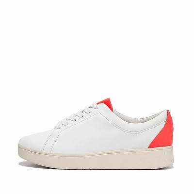 Baskets Fitflop RALLY Neon-Pop Leather Femme Blanche Orange | ENZ-046273