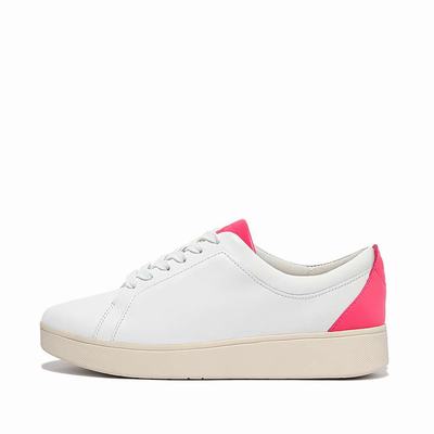 Baskets Fitflop RALLY Neon-Pop Leather Femme Blanche Rose | NLB-768924