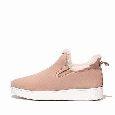 Baskets Fitflop RALLY Shearling-Lined Suede Slip-On Femme Beige | PJE-264051