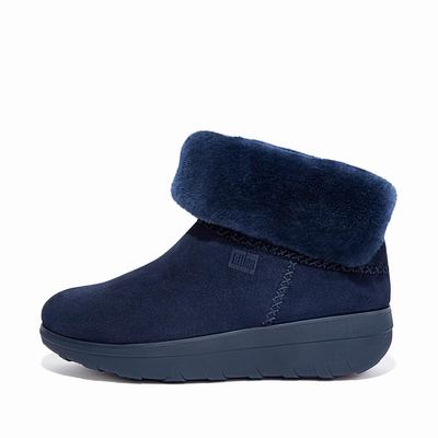 Bottes D'hiver Fitflop MUKLUK SHORTY Shearling-Lined Suede Femme Bleu Marine | XDQ-346219