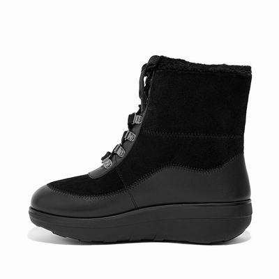 Bottes D'hiver Fitflop MUKLUK Shearling-Lined Laced Femme Noir | TJZ-260875