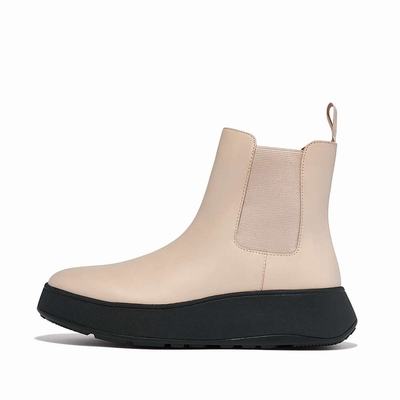 Bottines Chelsea Fitflop F-MODE Leather Flatform Femme Grise Beige | TME-649501