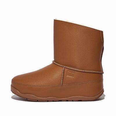 Bottines Fitflop Original MUKLUK SHORTY Shearling-Lined Leather Femme Marron Clair | PHT-746920