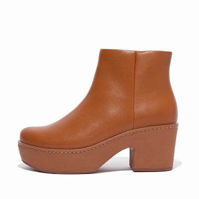 Bottines Fitflop PILAR Leather Platform Femme Marron Clair | WIK-286953