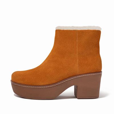 Bottines Fitflop PILAR Shearling-Lined Suede Femme Marron Clair | JNB-350971