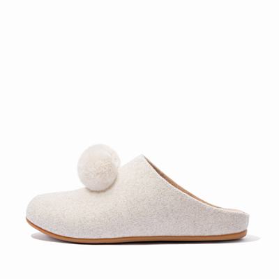 Chaussons Fitflop CHRISSIE Pom-Pom Felt Femme Blanche | RPA-421089