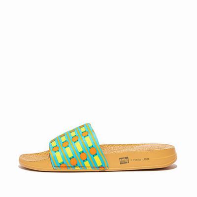 Claquette Fitflop IQUSHION X Yinka Ilori D'eau-Resistant Femme Bleu Jaune | JRN-547603