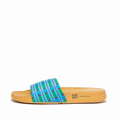 Claquette Fitflop IQUSHION X Yinka Ilori D'eau-Resistant Femme Bleu Vert | SZR-637485