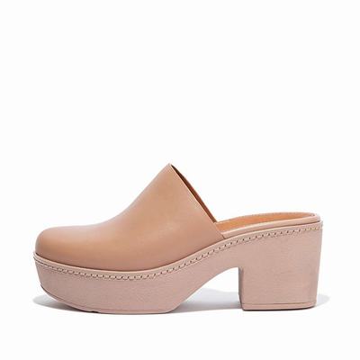 Mules Fitflop PILAR Leather Platforms Femme Beige | DGC-048639