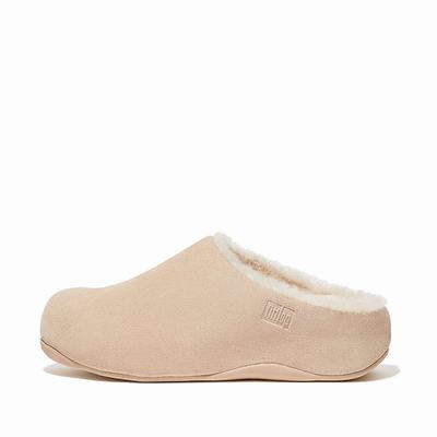 Sabots Fitflop SHUV Shearling-Lined Suede Femme Blanche | WKP-480963