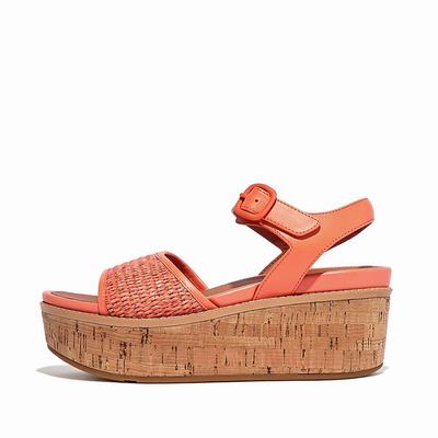 Sandales Compensées Fitflop ELOISE Cork-Wrap Woven Back-Strap Femme Orange Corail | QFC-671045