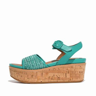 Sandales Compensées Fitflop ELOISE Cork-Wrap Woven Back-Strap Femme Bleu Blanche | TFH-952760