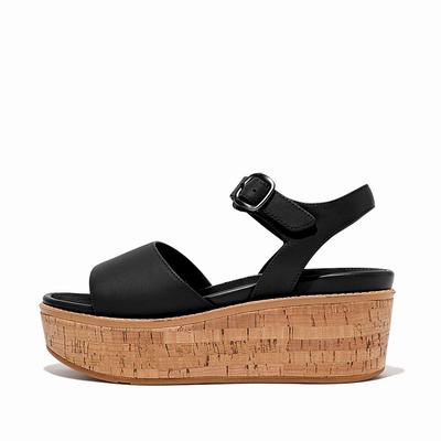 Sandales Compensées Fitflop ELOISE Cork-Wrap Leather Femme Noir | VBR-384960