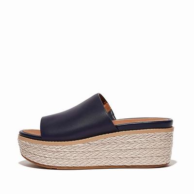 Sandales Fitflop ELOISE Espadrille Leather Wedge Slides Femme Bleu Marine | EBH-741596