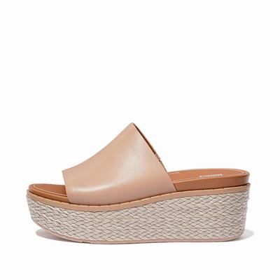 Sandales Fitflop ELOISE Espadrille Leather Wedge Slides Femme Beige | PXO-698257