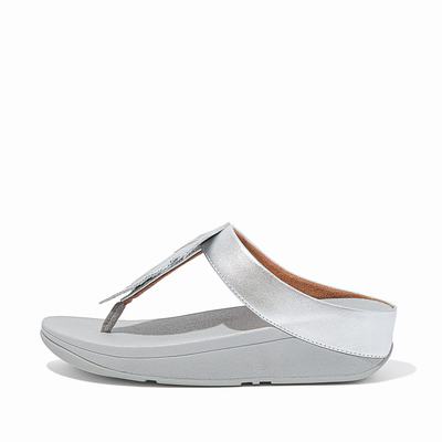 Sandales Fitflop FINO Feather Metallic Toe-Post Femme Argent | LEN-165382