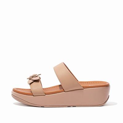 Sandales Fitflop FINO Floral Leather Slides Femme Beige | GXQ-176503