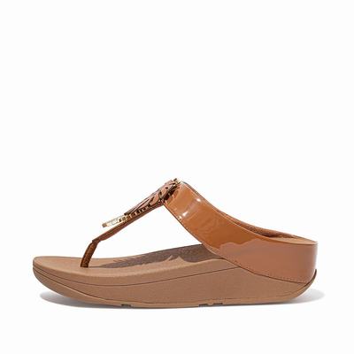 Sandales Fitflop FINO Jungle Leaf Vernis Femme Marron Clair | VWU-641250