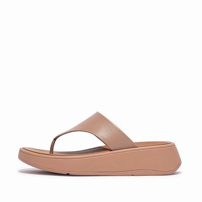 Sandales Fitflop F-MODE Leather Flatform Toe-Post Femme Beige | CJK-750918