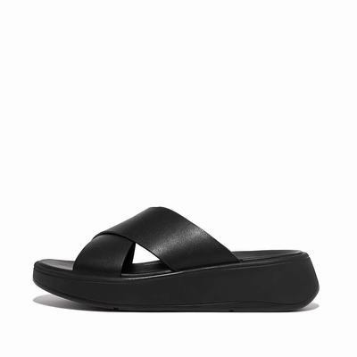 Sandales Fitflop F-MODE Leather Flatform Cross Slides Femme Noir | ZNP-765234