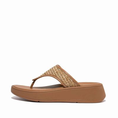 Sandales Fitflop F-MODE Woven Flatform Toe-Post Femme Marron Blanche | QCT-475263