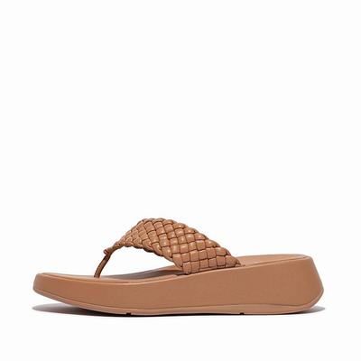 Sandales Fitflop F-MODE Woven Leather Flatform Toe-Post Femme Marron | BXY-467108