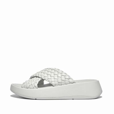 Sandales Fitflop F-MODE Woven Leather Flatform Cross Slides Femme Bleu | ZSF-481396