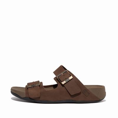 Sandales Fitflop GOGH MOC Buckle Nubuck Slides Homme Marron | KJR-096275