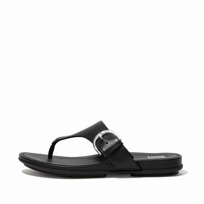 Sandales Fitflop GRACIE Buckle Leather Toe-Post Femme Noir | SWM-512078