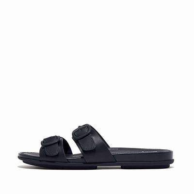 Sandales Fitflop GRACIE Buckle Two-Bar Leather Slides Femme Bleu Marine | ALX-029635