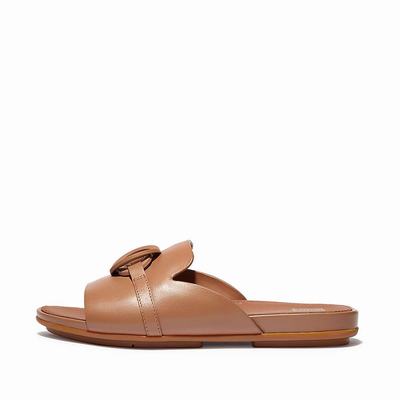 Sandales Fitflop GRACIE Circlet Leather Slides Femme Marron | ZIU-017654