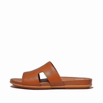 Sandales Fitflop GRACIE Leather Slides With Toe-Post Femme Marron Clair | JHS-601238