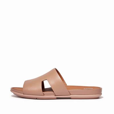 Sandales Fitflop GRACIE Leather Slides With Toe-Post Femme Beige | WEF-056142