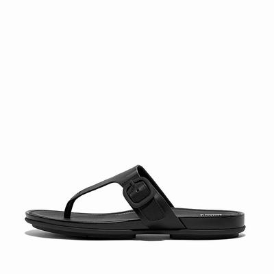 Sandales Fitflop GRACIE Matt-Buckle Leather Toe-Post Femme Noir | KUQ-659317