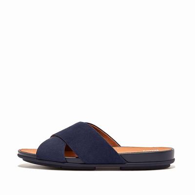 Sandales Fitflop GRACIE Suede Cross Femme Bleu Marine | GXS-410762