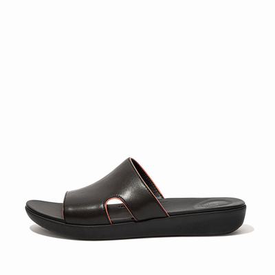 Sandales Fitflop H-Bar Pop Binding Leather Slides Femme Noir Rose | TWU-378452