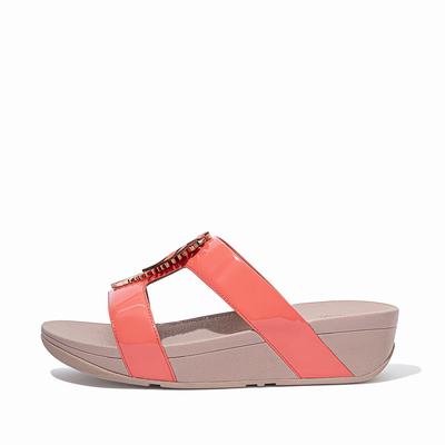 Sandales Fitflop LOTTIE Jungle Leaf Vernis Slides Femme Corail Rose | KGL-419380