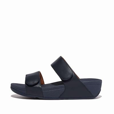 Sandales Fitflop LULU Adjustable Leather Slides Femme Bleu Marine | JFP-024186