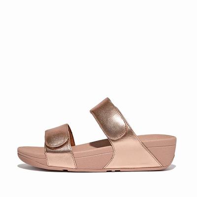 Sandales Fitflop LULU Adjustable Leather Slides Femme Rose Doré | MZN-490816