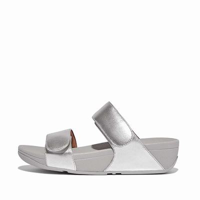 Sandales Fitflop LULU Adjustable Leather Slides Femme Argent | YZT-021876