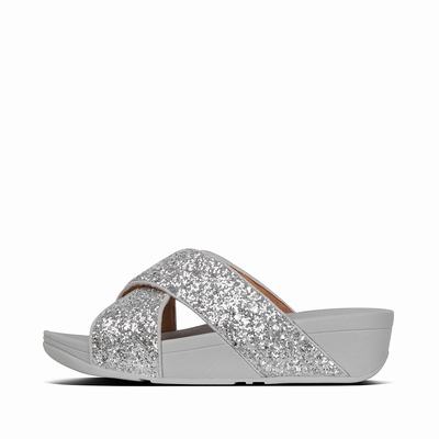 Sandales Fitflop LULU Glitter Cross Slides Femme Argent | CZI-725168